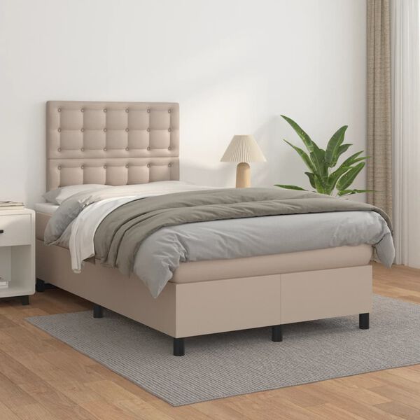 vidaXL Cama boxspring c/ colch&atilde;o 120x190cm couro artificial cappuccino
