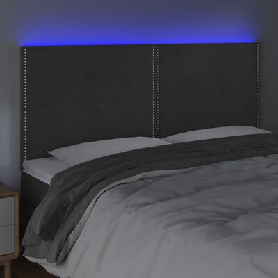 vidaXL Cabeceira de cama c/ LED veludo 180x5x118/128 cm cinza-escuro