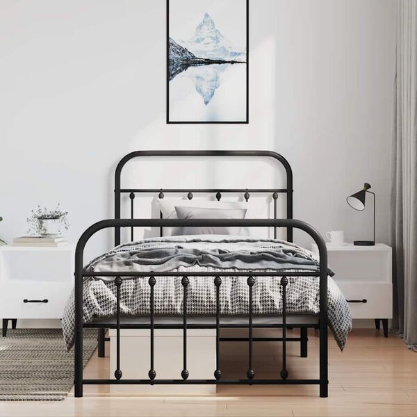 vidaXL Estrutura de cama com cabeceira e pés 100x200 cm metal preto