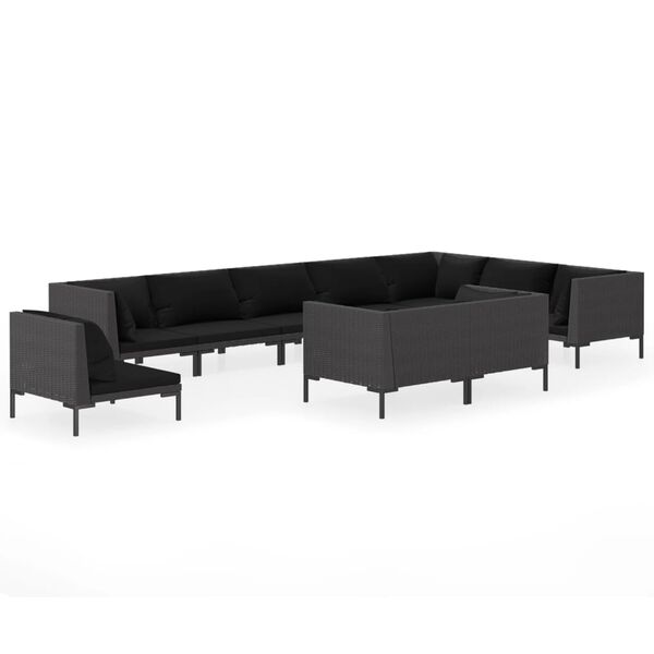 vidaXL 10 pcs conj. lounge jardim c/ almofad&otilde;es vime PE cinza-escuro