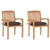 vidaXL Cadeiras de jardim c/ almofad&otilde;es cinza-acast. 2 pcs teca maci&ccedil;a