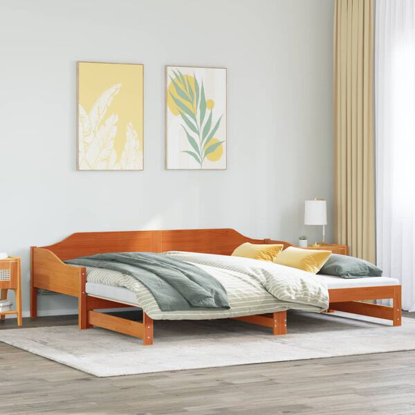 vidaXL Sof&aacute;-cama com gavet&atilde;o 90x200 cm madeira de pinho castanho cera