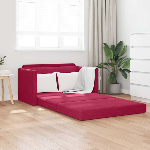 vidaXL Sof&aacute;-Cama 110cm Vinho Vermelho Veludo