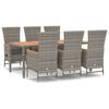 vidaXL 7 pcs conjunto de jantar p/ jardim c/ almofad&otilde;es vime PE cinza