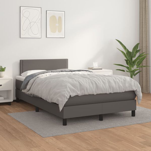 vidaXL Cama boxspring com colch&atilde;o 120x190 cm couro artificial cinzento