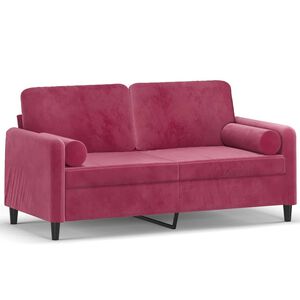 vidaXL Sof&aacute; 2 lug. + almofadas decorativas 140cm veludo vermelho tinto