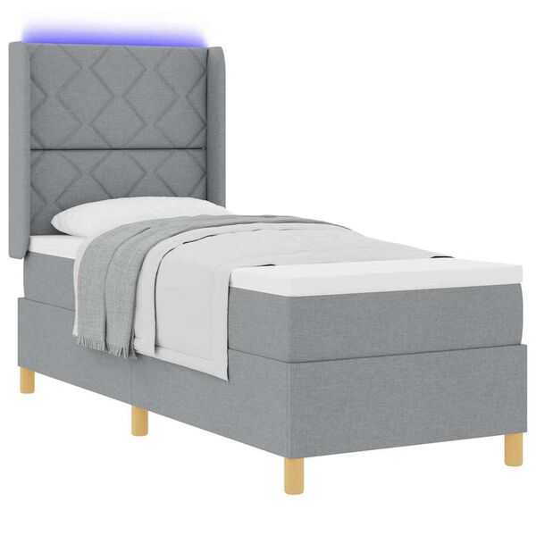 vidaXL Cama Box com colch&atilde;o com led Cinzento-claro 80 x 200 cm tecido