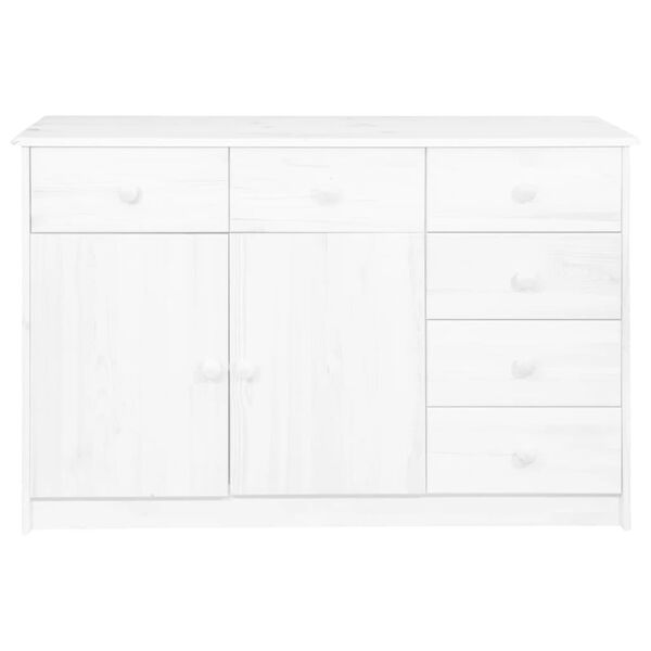 vidaXL Aparador 6 gavetas 113x35x73 cm madeira de pinho maci&ccedil;a branco