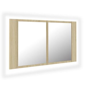 vidaXL Arm&aacute;rio espelhado casa de banho LED acr&iacute;lico carvalho sonoma