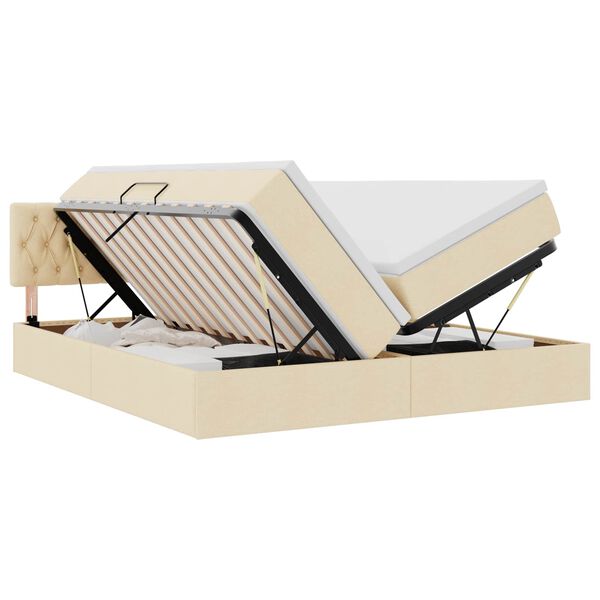 vidaXL Cama com Armazenamento Creme 200 x 200 cm Couro Sint&eacute;tico