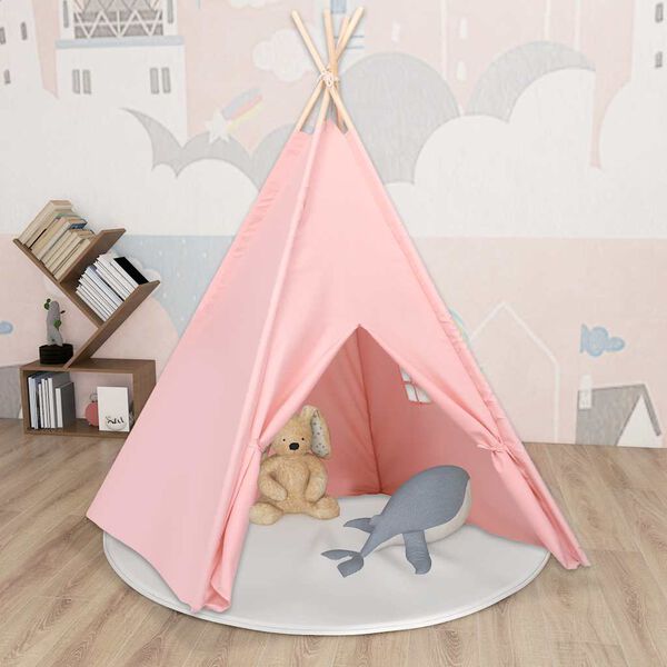 vidaXL Tenda teepee infantil c/ saco 120x120x150 cm pele p&ecirc;ssego rosa