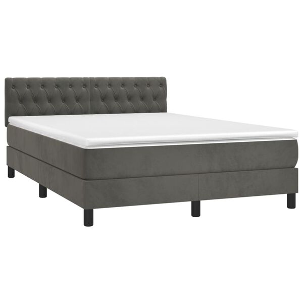 vidaXL Cama box spring c/ colch&atilde;o/LED 140x190cm veludo cinzento-escuro