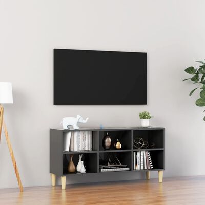 vidaXL Móvel de TV pernas de madeira 103,5x30x50 cm cinzento brilhante