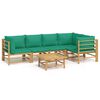 vidaXL 6 pcs conjunto lounge de jardim bambu c/ almofad&otilde;es verdes
