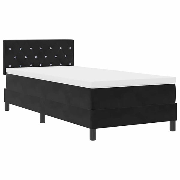 vidaXL Cama Box Spring LED com colch&atilde;o Preto 90 x 190 cm Veludo