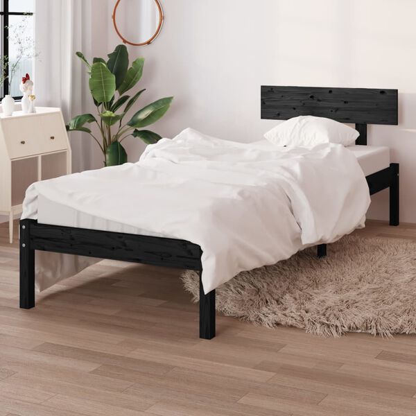 vidaXL Estrutura de cama 100x200 cm pinho maci&ccedil;o preto