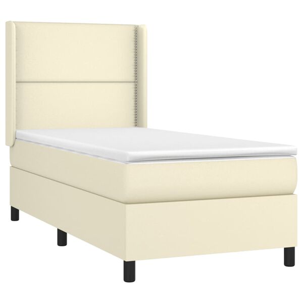 vidaXL Cama box spring c/ colch&atilde;o/LED 90x190 cm couro artificial creme