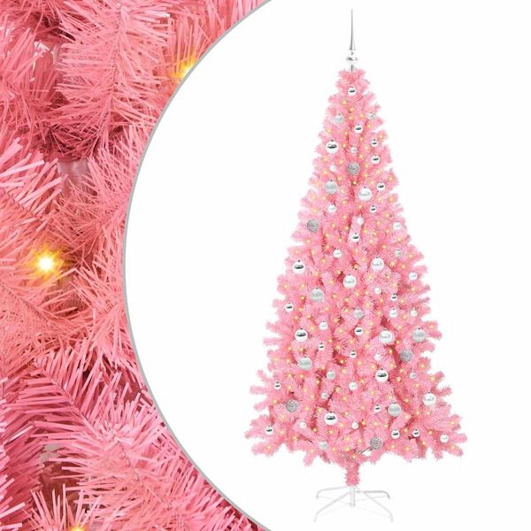 vidaXL &Aacute;rvore de Natal com 300 LEDs com suporte Rosa 210 cm PVC