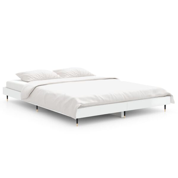 vidaXL Estrutura de cama 135x190 cm derivados madeira branco brilhante