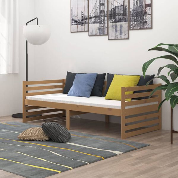vidaXL Sof&aacute;-cama com colch&atilde;o 90x200 cm pinho maci&ccedil;o castanho mel