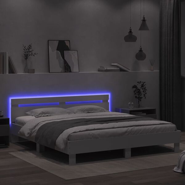 vidaXL Estrutura cama c/ cabeceira e luzes LED 180x200 cm branco