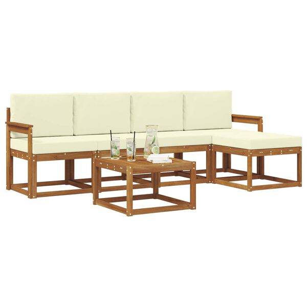 vidaXL Conjunto de Sof&aacute;s para Exterior 6 pcs Natural e Creme