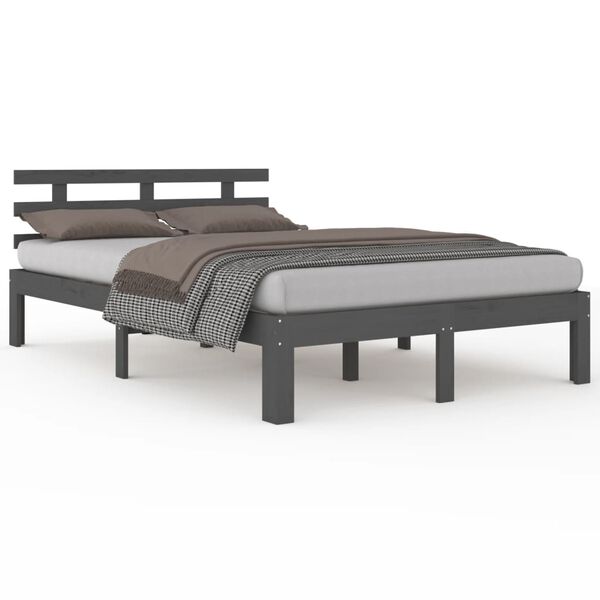 vidaXL Estrutura de cama king 150x200 cm madeira maci&ccedil;a cinza