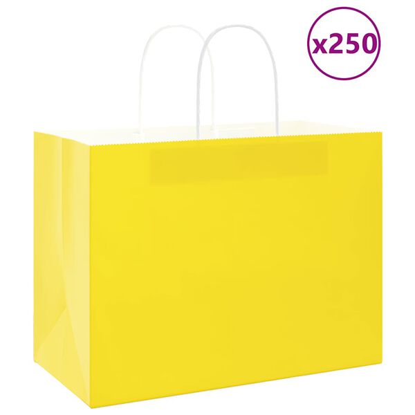 vidaXL Sacos de papel 250 unid com al&ccedil;as amarelo 32x17x25 cm