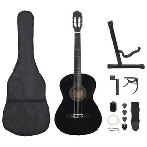 vidaXL 12 pe&ccedil;as conjunto guitarra cl&aacute;ssica iniciantes 4/4 39" preto