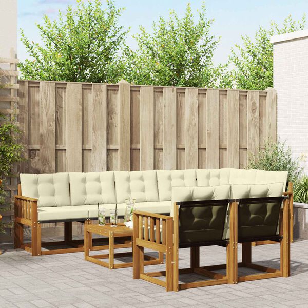 vidaXL Conjunto de Sof&aacute;s para Exterior 9 pcs Natural e Creme