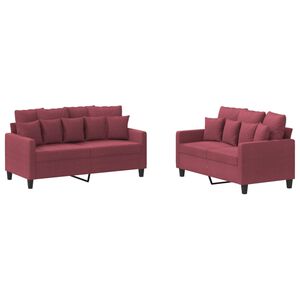 vidaXL 2 pcs conjunto de sof&aacute;s com almofad&otilde;es tecido vermelho tinto
