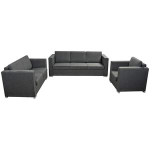 vidaXL Conjunto de sof&aacute;s, 3 p&ccedil;s, tecido cinzento escuro