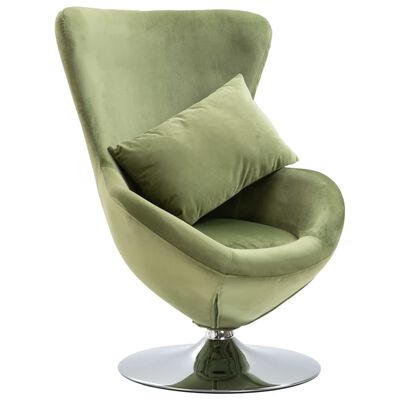 vidaXL Cadeira giratória forma de ovo c/ almofadão veludo verde-claro
