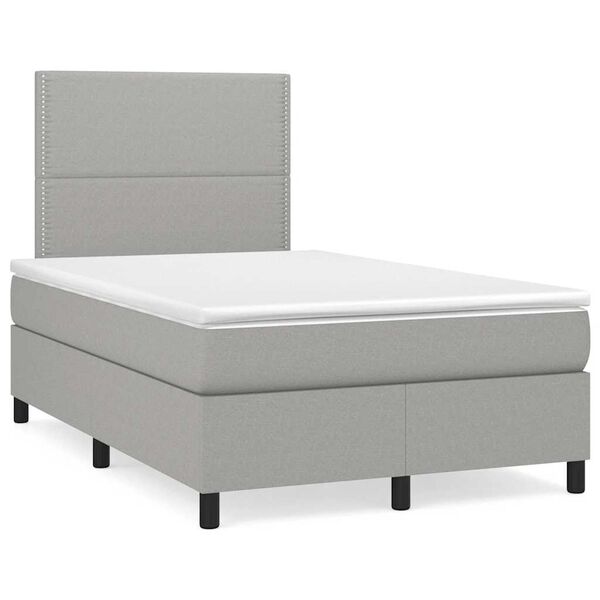 vidaXL Cama box spring c/ colch&atilde;o e LED 120x190 cm tecido cinza-claro