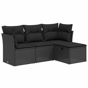 vidaXL 4 pcs conjunto de sof&aacute;s para jardim c/ almofad&otilde;es vime PE preto