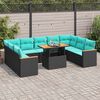 vidaXL 10 pcs conjunto sof&aacute;s de jardim c/ almofad&otilde;es vime PE preto