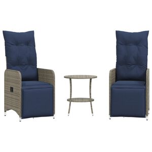 vidaXL Cadeiras de jardim reclin&aacute;veis 2 pe&ccedil;as com Mesa em vime sint&eacute;tico cinza