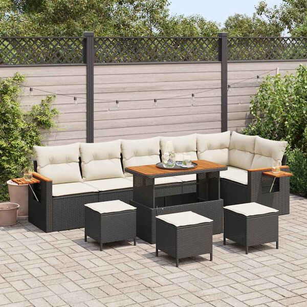 vidaXL Conjunto de Sofá de Jardim com almofada Preto Rattan Sintético
