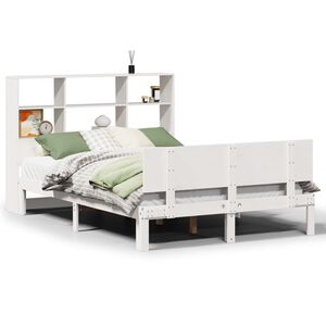 vidaXL Cama com estante sem colch&atilde;o 140x190 cm pinho maci&ccedil;o branco