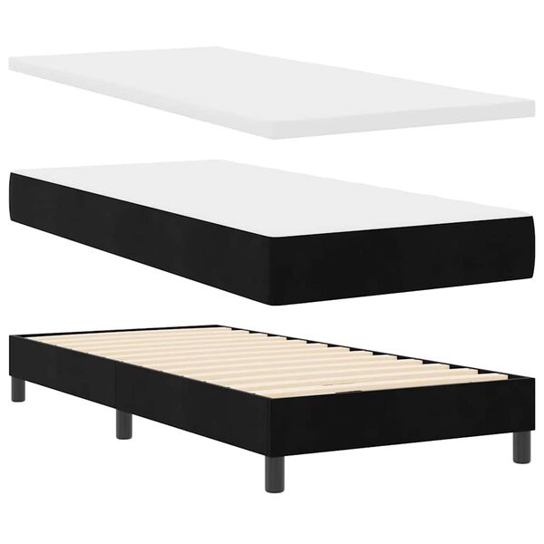 vidaXL Cama Box com colch&atilde;o com cabeceira Preto 90 x 200 cm Veludo