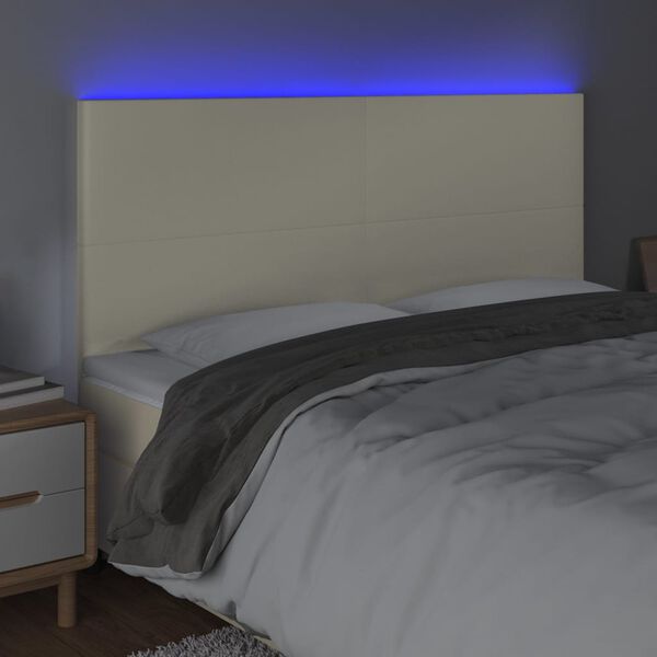 vidaXL Cabeceira cama c/ LED 160x5x118/128 cm couro artificial cr&egrave;me