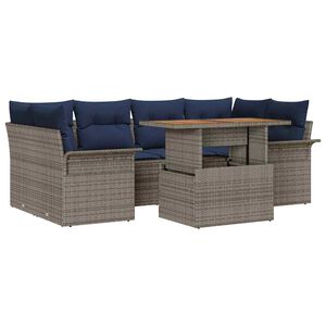vidaXL Conjunto de Sof&aacute; de Jardim Manual 7 pcs cinzento e azul marinho