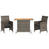 vidaXL 3 pcs conjunto bistr&ocirc; com almofad&otilde;es vime PE cinza