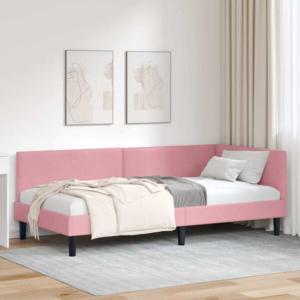 vidaXL Estrutura de Cama de Canto com cabeceira Rosa 90 cm x 200 cm