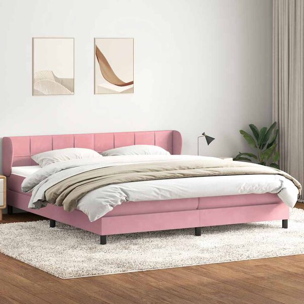 vidaXL Cama com molas colch&otilde;es 200x210 cm veludo rosa