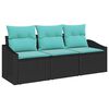 vidaXL Conjunto de Sof&aacute;s com almofada 3 pcs Preto vime PE