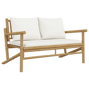 vidaXL Banco de jardim bambu com almofad&otilde;es branco nata
