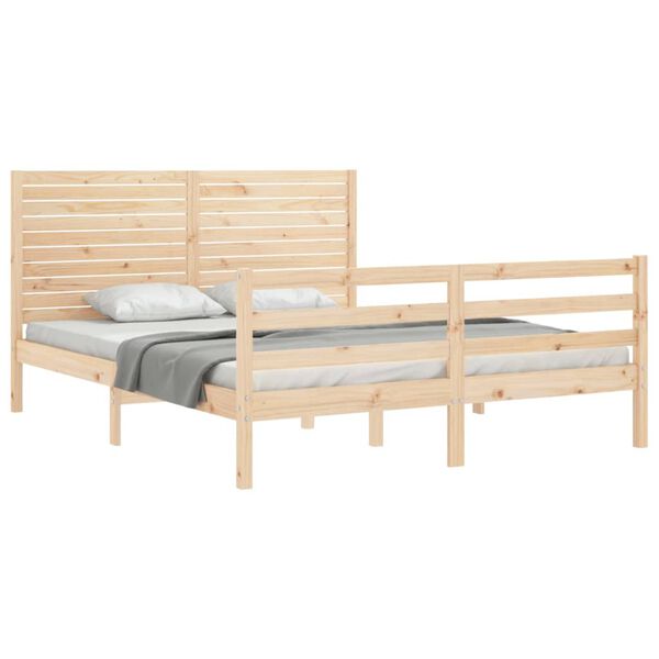 vidaXL Estrutura de cama com cabeceira 160x200 cm madeira maci&ccedil;a