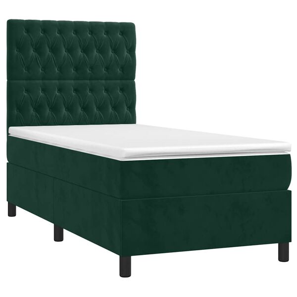 vidaXL Cama com molas/colch&atilde;o 90x190 cm veludo verde-escuro