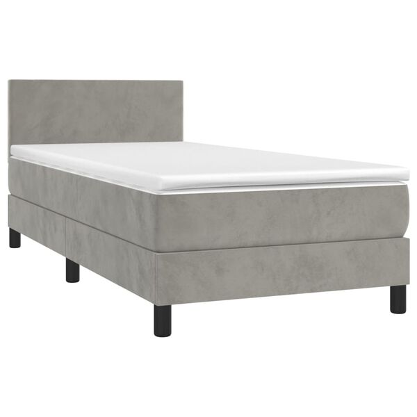 vidaXL Cama box spring c/ colch&atilde;o/LED 90x200 cm veludo cinzento-claro